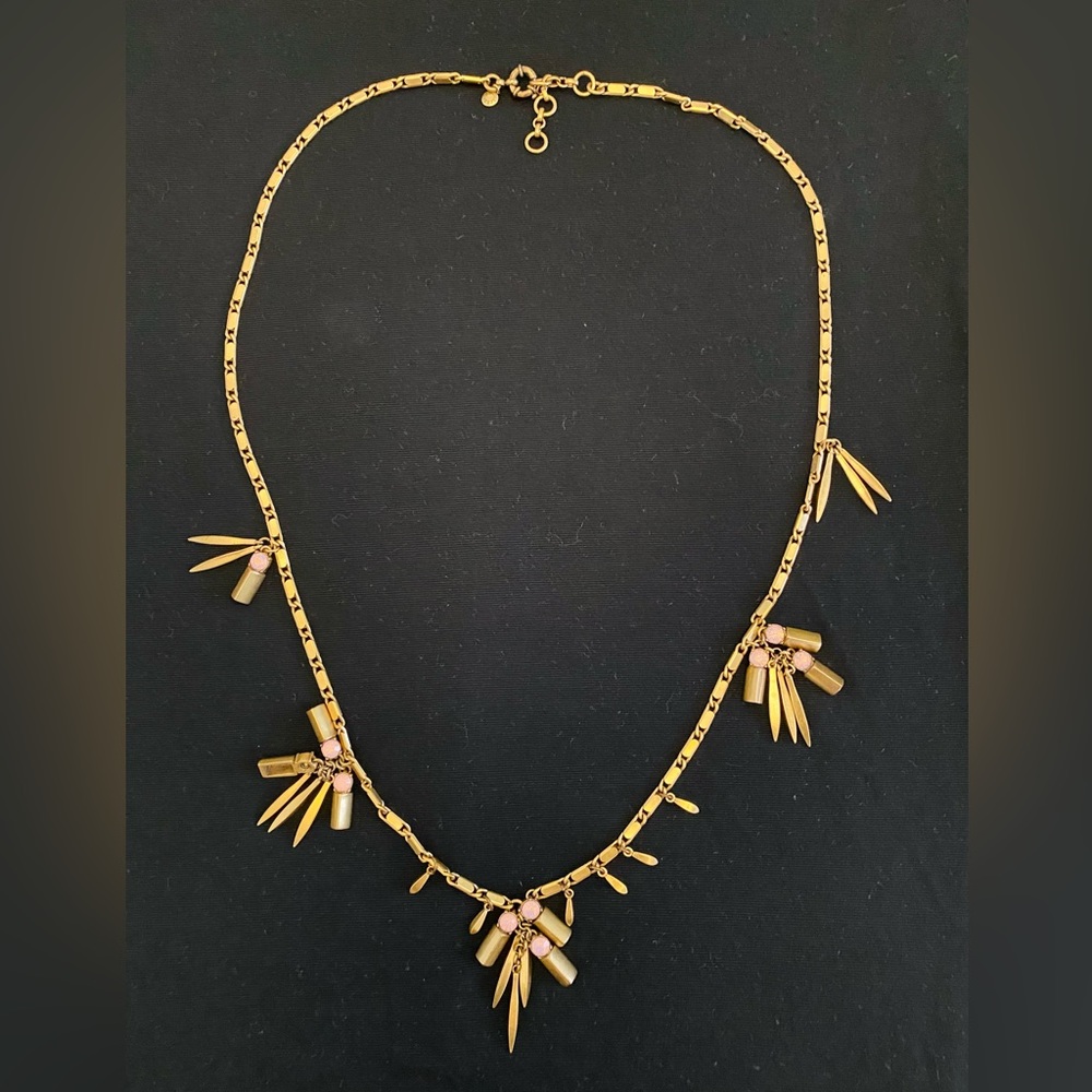 J. Crew Long Gold Necklace Pink gem stones 32” NWOT